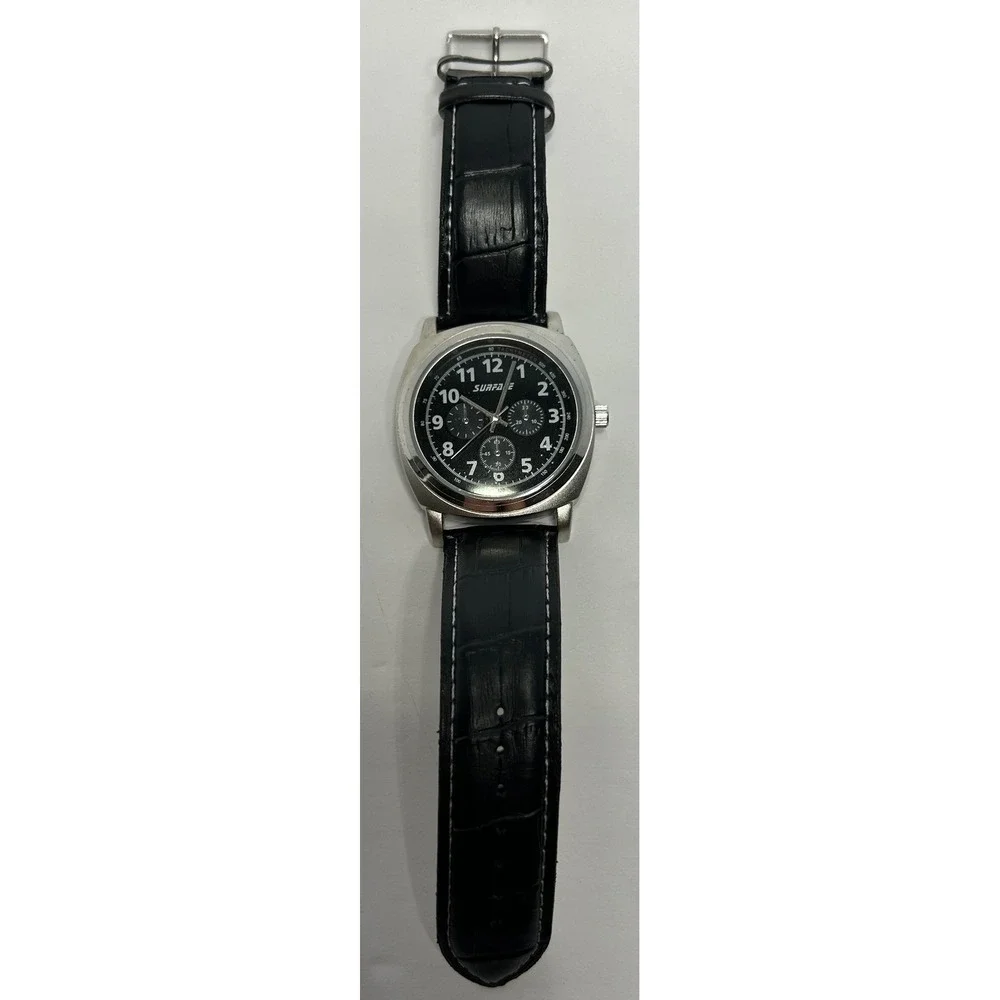 Surface Men's‎ Watch & Pocket Watch Set Black Leather Band Tachymeter Cross New